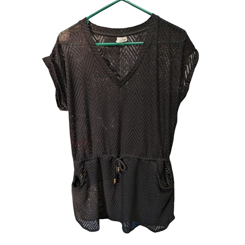 Wave Zone Womens Black Crochet Chevron Swim Cover Up Dress Size Medium